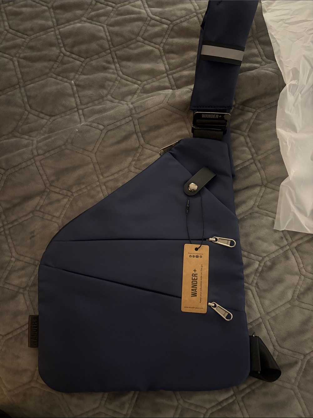 Wander Navy Sling Bag with Silver Hardware
